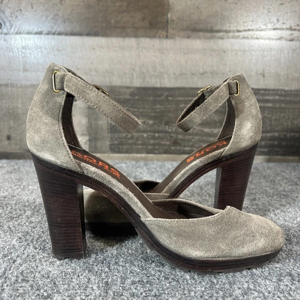 MICHAEL Michael Kors Brown Leather Suede Platform Ankle Strap Heels Size 5.5 M